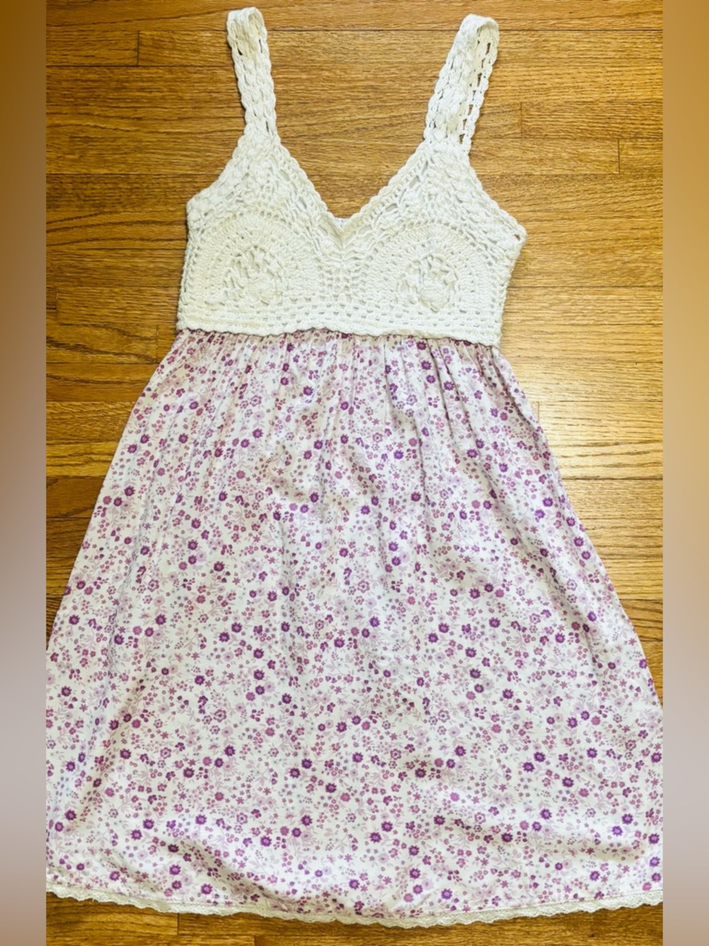 Japna White Crochet Top with Lavender Floral Skirt Girls' Dress